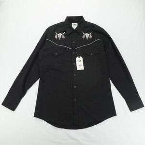 Ely Cattleman Shirt Mens Medium Black Western Skull Embroidered Snap Front